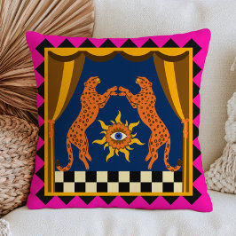Almofada Leopardos Sobre Padrão Xadrez Olhar Mau Funky
