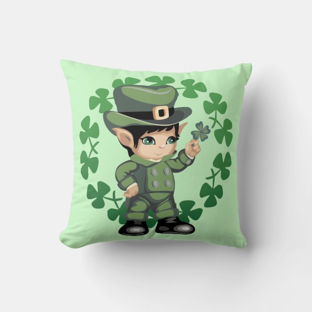 Almofada Leprechaun pequeno com trevos (Frente)