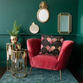 Almofada Leques Estilizados Art Déco em Preto e Rosa