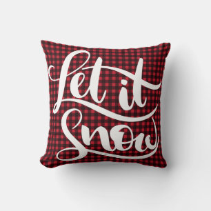 Almofada Let it Snow Letreiro Vermelho Preto Xadrez Buffalo
