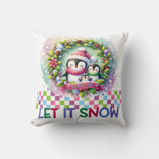 Almofada Let It Snow Penguin Family Christmas Pillow