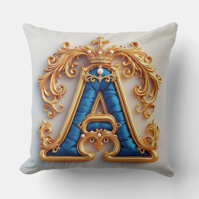 Almofada Letra A Dourada Ornamentada Com Desenho De Moldura (Frente)