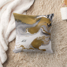Almofada Letra Agate Black and Dourada Marble Custom Name