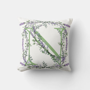 Almofada Letra alfabética elegante N Lavanda Eucalyptus