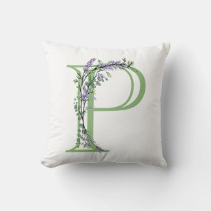 Almofada Letra alfabética P Lavanda de aquarela Eucalyptus