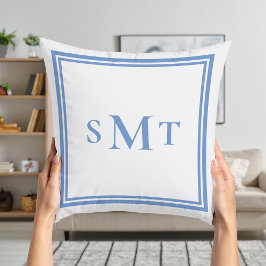 Almofada Letra azul e branca três letras monograma