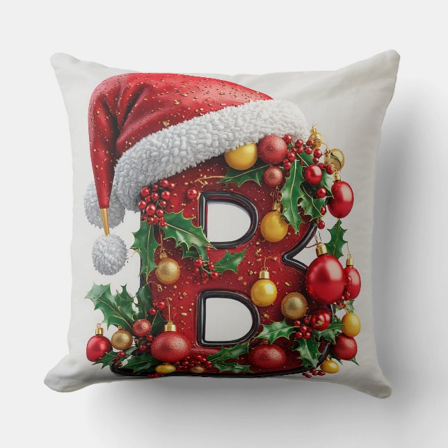 Almofada Letra B Vermelha de Natal Decorada Festivamente (Frente)