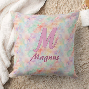 Almofada letra c monograma nome pastel aguarela rosa azul