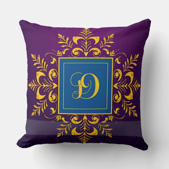 Almofada Letra D Clássica em Estilo Monograma Dourado Barro (Frente)
