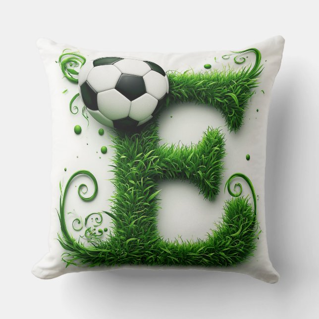 Almofada ⚽ Letra E Futebol Grama Topiaria Decoração Esporti (Frente)
