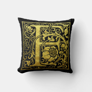 Almofada Letra F Primeira Letra Faux Dourado e Preto
