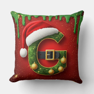 Almofada Letra G de Natal Com Monograma de Festa de Fim de