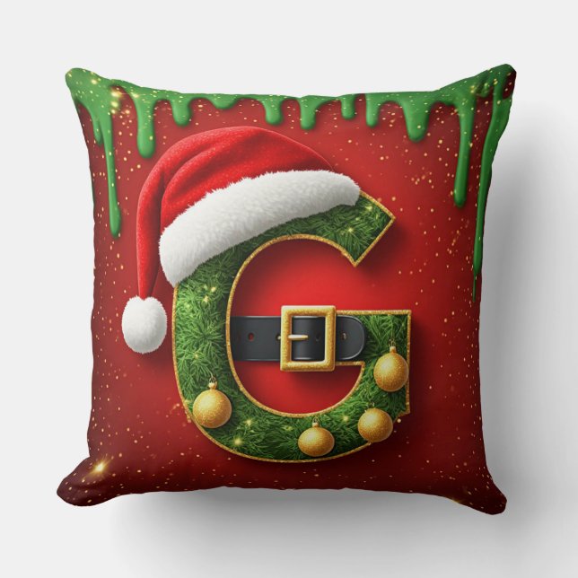 Almofada Letra G de Natal Com Monograma de Festa de Fim de  (Frente)