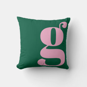 Almofada Letra Inicial Monograma Moderno Rosa Verde Préppy