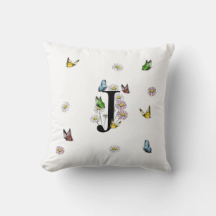 Almofada Letra J Borboleta Floral Monograma inicial