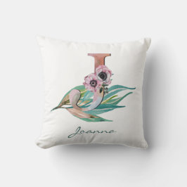Almofada Letra J Floral Personalizada Monograma de Folhagem