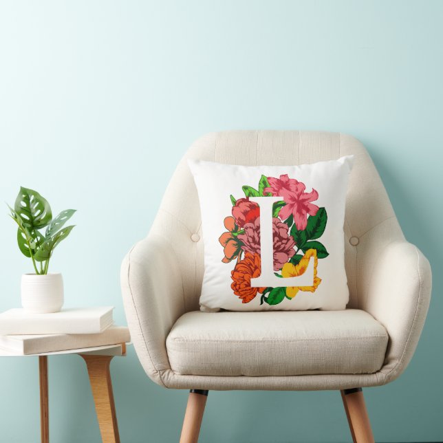 Almofada Letra maiúscula L monograma floral (Cadeira)