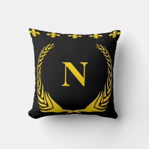 Almofada Letras e Números de Fleur De Lis Preto e Dourado