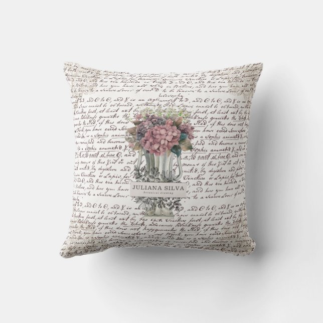 Almofada Letras modernas em estilo de caligrafia Floral vin (Verso)