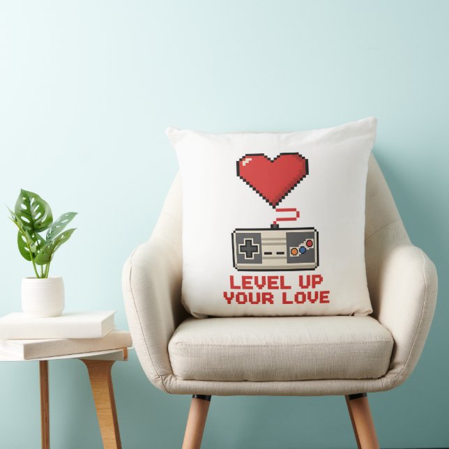Almofada Level Up Your Love, Retro Pixel Gaming Design (Cadeira)