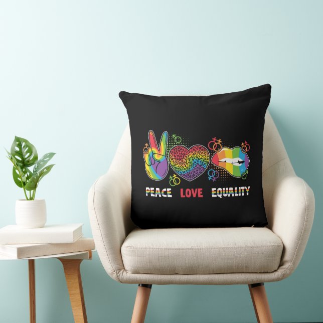 Almofada LGBTQ - Paz, Amor, Igualdade - Cores Arco-íris (Cadeira)