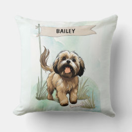 Almofada Lhasa Apso Aquarela Cachorro Personalizado