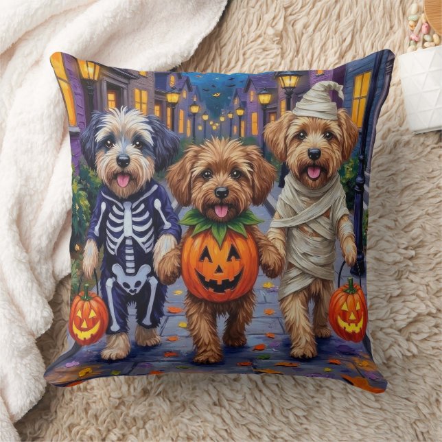 Almofada Lhasa Apso Pedindo Doces em Fantasias de Halloween (Cobertor)