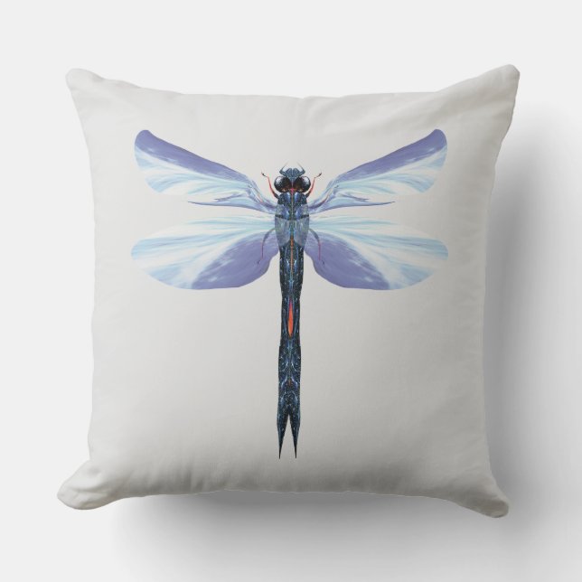 Almofada Libélula Celestial – Arte de Inseto Azul Surrealis (Frente)