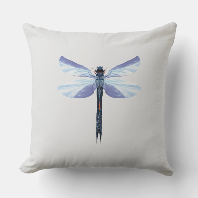 Almofada Libélula Celestial – Arte de Inseto Azul Surrealis (Frente)