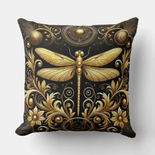 Almofada Libélula Dourada Rodeada por Floral Ornamentada