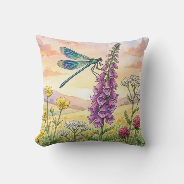 Almofada Libélula Fofa e Flores Pequenos Insetos (Frente)