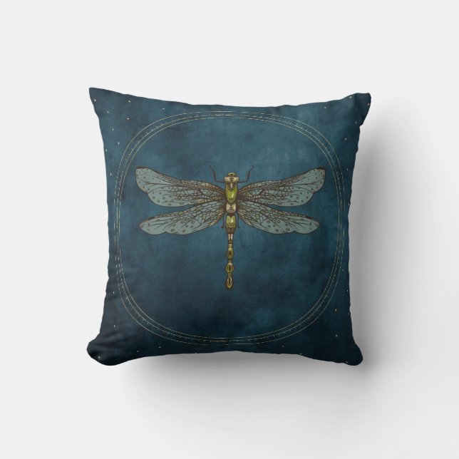 Almofada Libélula Mística Celestial Azul Vintage (Frente)