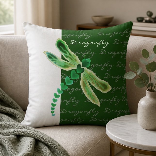 Almofada Libélula | Travesseiro 20"x20" Verde e Branco (Criador carregado)