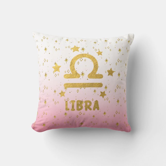 Almofada Libra Zodiac Rosa e Travesseiro decorativo Dourado (Frente)