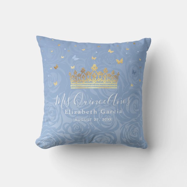 Almofada Light Baby Blue e Dourada Rosa Mis Quince Anos (Frente)