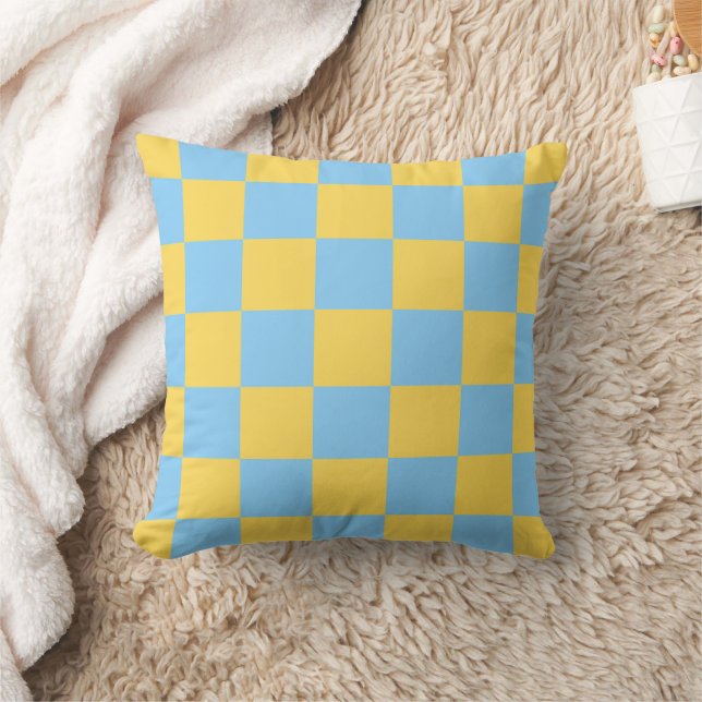 Almofada Light Blue Yellow Checkerboard Pillow (Cobertor)