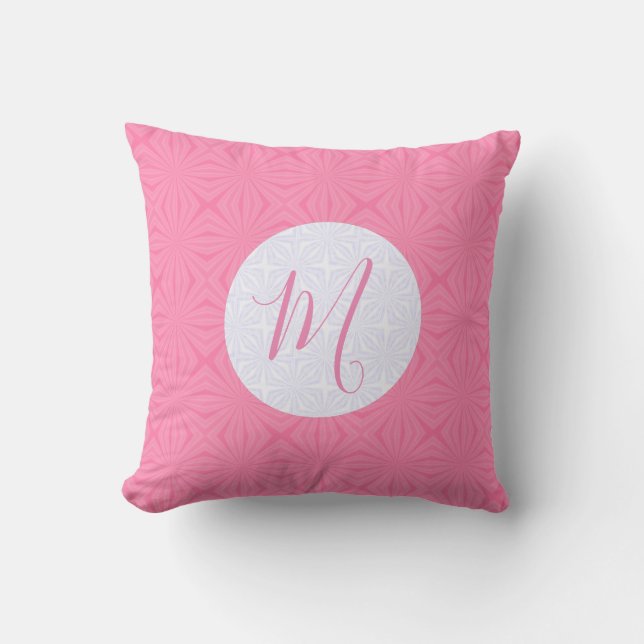 Almofada Light Pink Squiggly Squares Personalize Initial  (Frente)