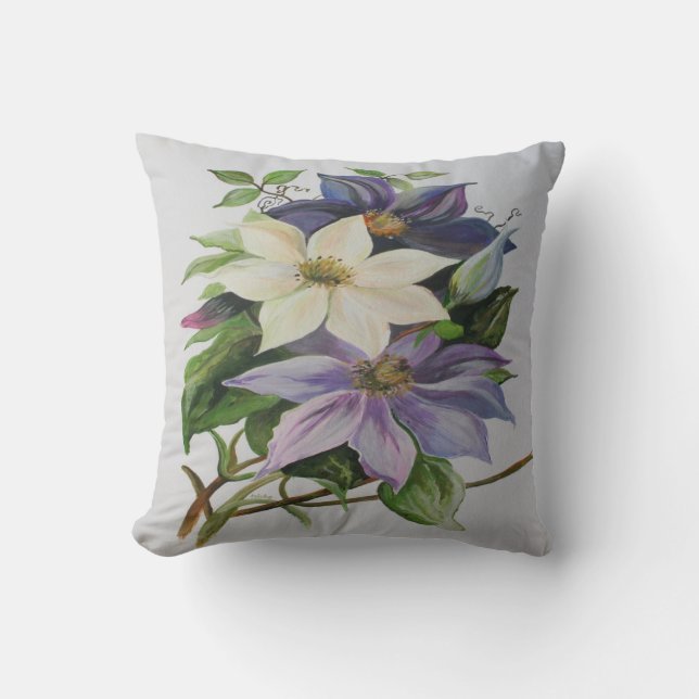 Almofada Lilac Clematis Vine - Pintura em acrílico (Frente)