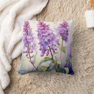 Almofada Lilac Pode Nascer Flor Aquarela Púrpura Botânica