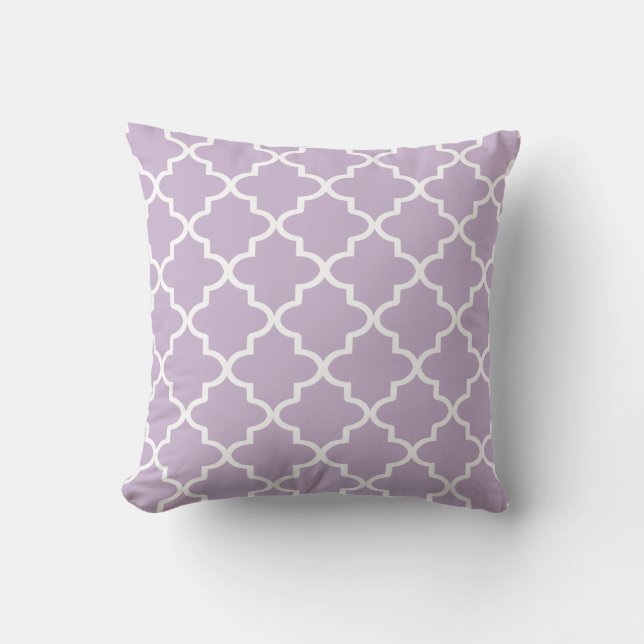 Almofada Lilac Roxo Moderno e Quatrefoil Branco Marroquino (Frente)