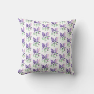 Almofada Lilacs Flores Roxas Padrão Natural De Aquarela