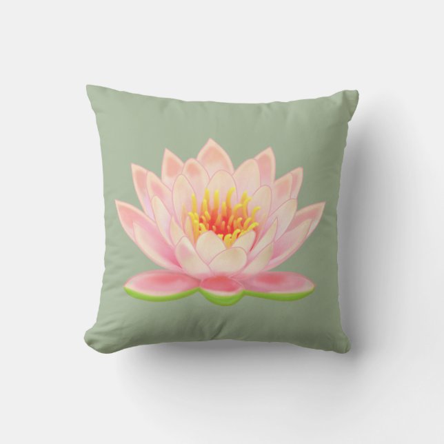 Almofada Lily de água rosa com flor em verde-rosa (Frente)