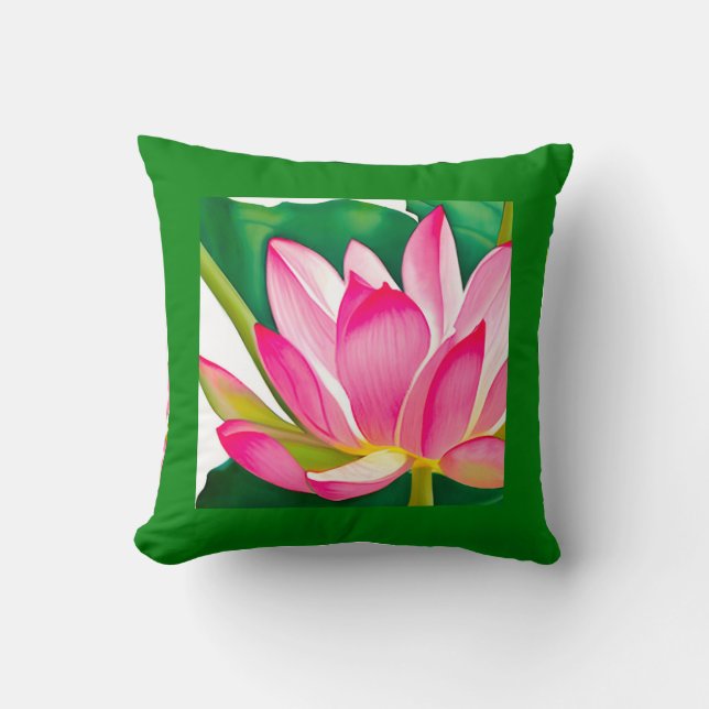 Almofada Lily de Água Rosa Grande com Folhas Verde Esmerald (Frente)