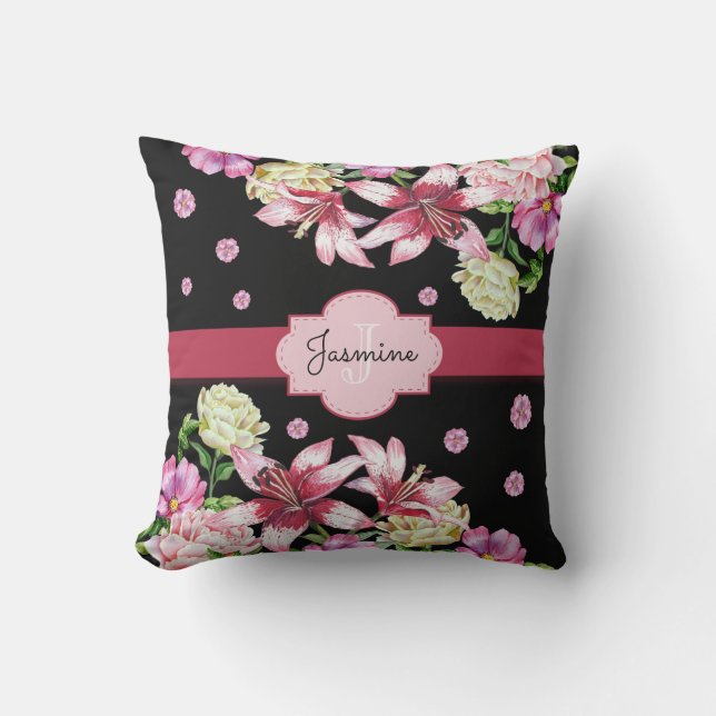 Almofada Lily e Peony Floral Black (Frente)