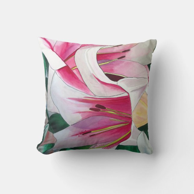Almofada Lily Triumphator floral, branca e rosa (Frente)