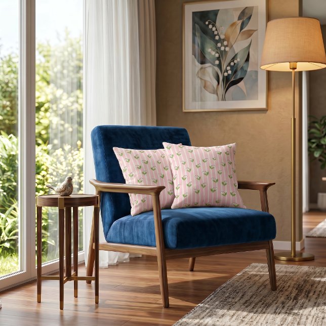Almofada LilyStripe Haven Travesseiro Floral para Airbnb (Where Gentle Blooms Welcome Every Stay)
