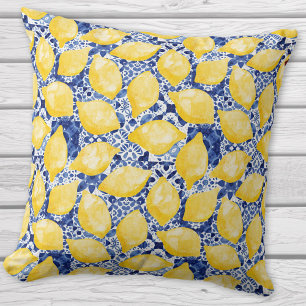 Almofada Limão Citrus Mediterrânica Blue White Azulejo Patt