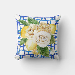 Almofada Limão de vila italiano e azulejo azul rosa