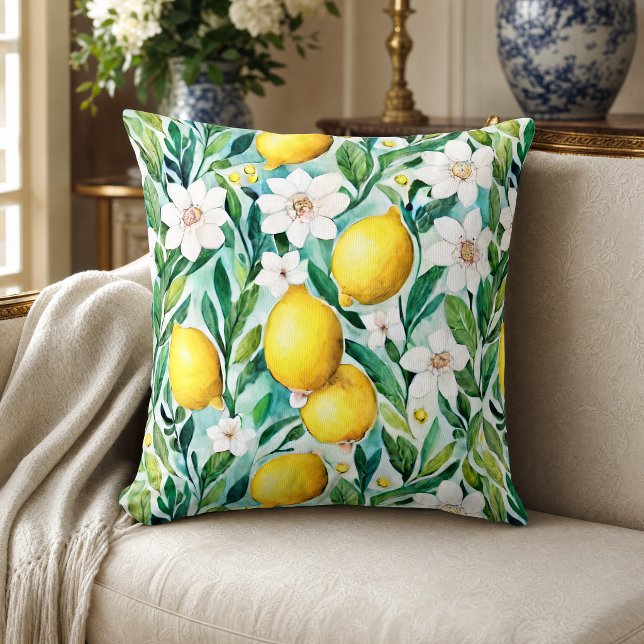 Almofada Limões e Flores Brancas - Decoração Rústica France (Criador carregado)