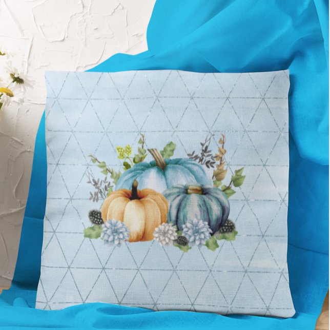 Almofada Linda Abóbora Azul Glitter Outono (Criador carregado)